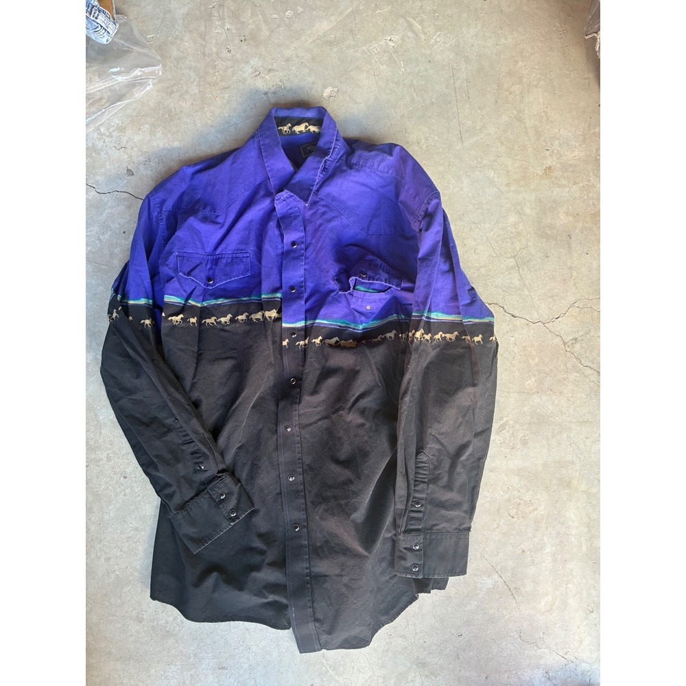 Roper Mens 2XLT Western Shirt Purple Black Horse Graphic Colorblock Button Down